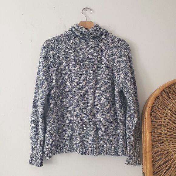 Chaps Cotton Blend Turtleneck Sweater Drawstring Sparkle Blue White Petite L - Picture 2 of 6